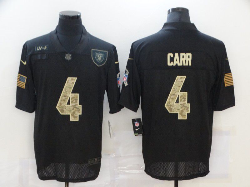 Men Okaland Raiders #4 Carr Black camo Lettering 2020 Nike NFL Jersey